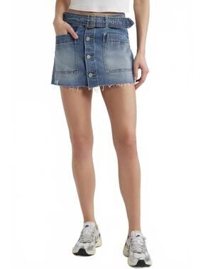 PTCL Sierra Belted Button-Up Mini Denim Skirt Light Wash NWT XS